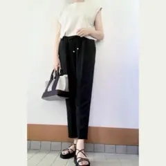 【美品】しまむら カジュアルパンツ L ネイビー 濃紺 吸水速乾 サラサラ生地