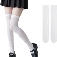 ニーハイソックス 着圧ソックス　コスプレ　 オーバーニーソックス　ホワイト