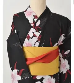 浴衣　百合　黒