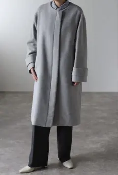 新品未ボンジュールサガンBonjour saganイタリアンウールコートMグレー