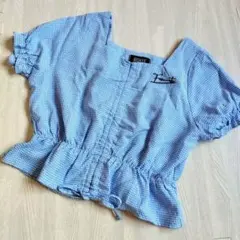 値下げ.BISKEE 水玉チェック柄ブラウス 140