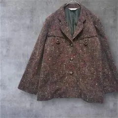 【Sabaai】レトロジャケット　良品　総柄　グレー×レッド　大きめLL