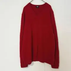 ユニクロ UNIQLO カシミヤクルーネックセーター 赤 XL カシミヤ100％