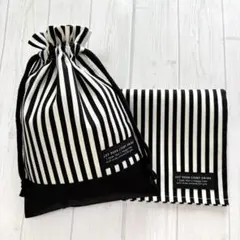 巾着袋　ランチョンマット35×45セット　ストライプ（黒×黒）