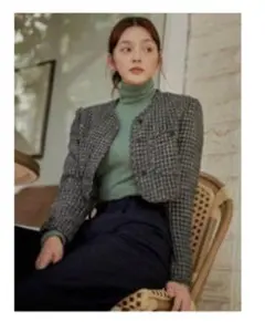 グレー系チェック クロップドジャケット SHEIN