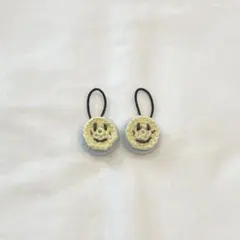 くるみボタン☆モチーフ付き☆22ミリ☆ヘアゴム☆2個セット☆スマイル