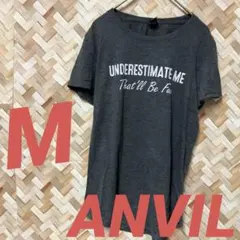 【ANVIL】アンビル ロゴTシャツ M チャコールグレー メッセージプリントのサムネイル