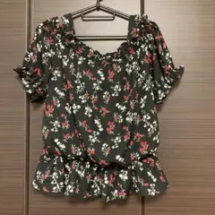 オフショルダー花柄半袖シャツM