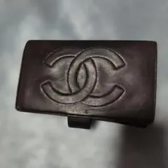 CHANEL ココマーク　ロゴエンボス レザー　長財布　がま口　ゴールド　黒
