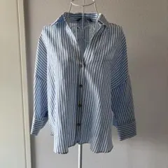 【新品未使用】ZARA ストライプ 五分袖シャツ　Mサイズ