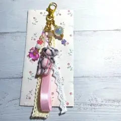 セール最終‼️チビクマ リボンキーホルダー 天然石付き