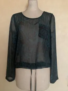 Forever21 ペイズリー柄長袖ブラウス ダークグリーン