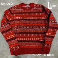 UNIQLO❤L ラム ウール ノルディック 柄 赤 レッド ニット セーター