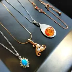 ★美麗★【春を待つセイレーン】天然石ターコイズ 水中花 パールネックレスセット