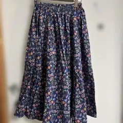 ビームスボーイ　花柄コットンフレアスカート　ブルー　サマンサモスモス