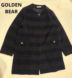 Golden bear ノーカラー ウール混 コート【LL】ボーダー ボタン