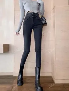 ブラック スキニーデニム ハイウエスト 4ボタン スキニー 新品未使用 Sサイズ