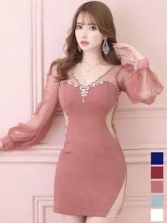 ❣️新品❣️JEWELS ピンク ビジューチュールスリーブドレス