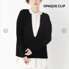 OPAQUE.CLIP　 フロントスリットプルオーバー　Vネック長袖　ブラック