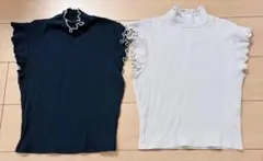 ZARA フリル付き リブ編み ノースリーブ ブラック ネイビー ベージュ