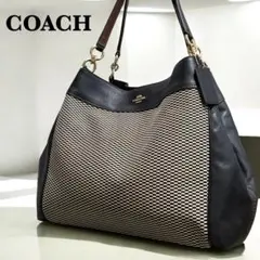 美品✨COACH コーチ　ワンショルダーバッグ　キャンバス　黒レザー　チェック柄
