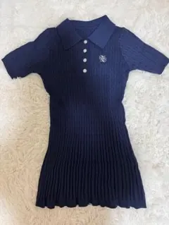 ケーブル編みロゴ刺繍ポロニットミニワンピース