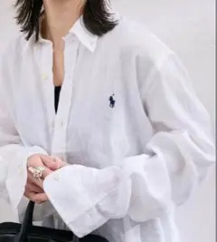 美品 ラルフローレン リネンシャツ 白 オーバーサイズ レディース