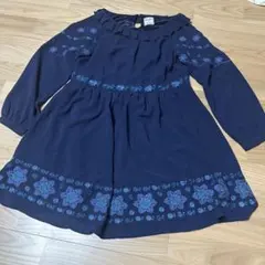 パラビオン　刺繍入り　ネイビー　長袖　ワンピース　チュニック