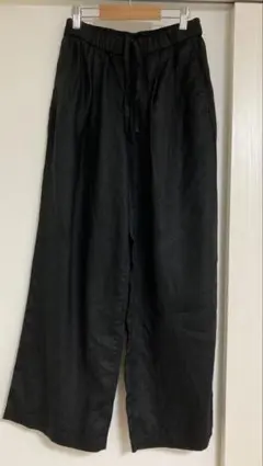 無印良品　リネン　洗いざらしイージーワイドパンツ　S ブラック