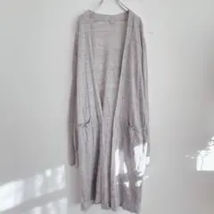 UNIQLO 麻混 ロングカーディガン ナチュラル ライトグレー レディース