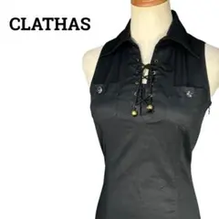 CLATHAS クレイサス ワンピース ノースリーブ 黒 膝丈【M】1458