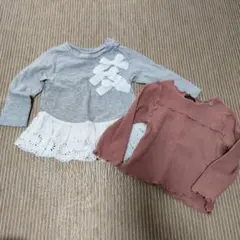 petit main トップスセット 80サイズ　ピンク　リボン　レース
