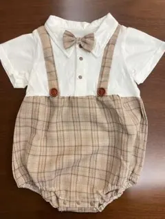 サスペンダー付きロンパース チェック柄　90cm