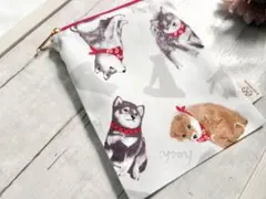 【ハンドメイド】柴犬集合ポーチ　かわいい　動物　大人　和風　白　小物入れ　ギフト