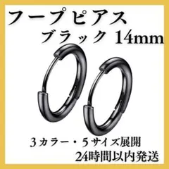 ☆ブラック 14mm 2個 フープピアス リングピアス サージカルステンレス