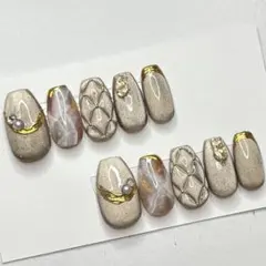 ネイルチップ ラメ入りマグネット キルティング ニュアンス 天然石ミラー