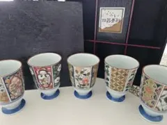 陶器製湯飲み 5個セット 和風デザイン