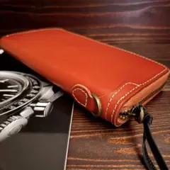 C22 栃木レザー【本革】無双　バイカーズウォレット　財布　YKKファスナー　茶
