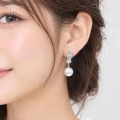パール ピアス シルバー ホワイト ビジュー 揺れる エレガント 結婚式
