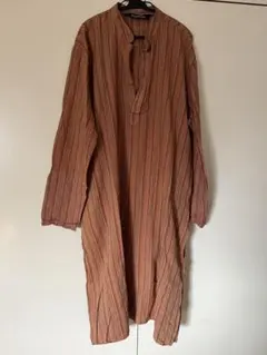 インド伝統シャツ オレンジ系ストライプ　XLサイズ