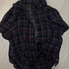 チェック柄 半袖トップス ネイビー×レッド