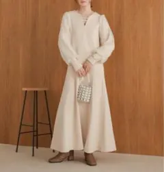 フレアーライン長袖オーガンジーワンピース【Bab】