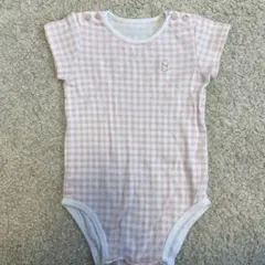 ピンクチェック 半袖ロンパース 80cm