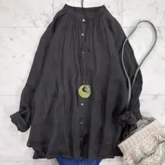 美品✨スローブイエナ　ラミーギャザーシャツ　グレー　リネンシャツ　麻100%