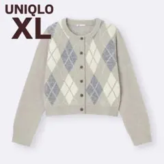 GU パフニットアーガイルクルーネックカーディガン　ベージュ