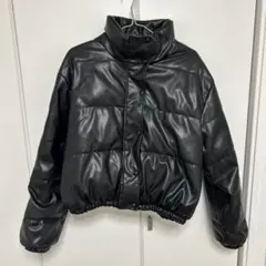 ショート丈 ブラック レザーダウンジャケット L