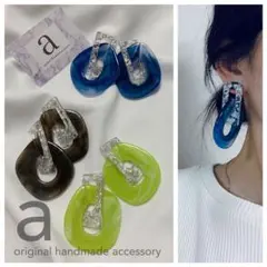 2068-2 ブルー☺︎クリアシルバーと2連大ぶりチェーンのピアス☺︎