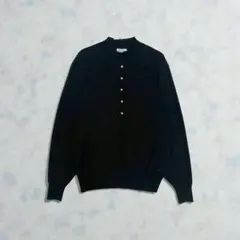 日本製　フリルネック ニット パール　飾りボタン 黒　ガーリー　 清楚系 L
