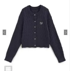 grl グレイル 刺繍ケーブルニットボタンカーディガン　ネイビー