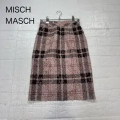 ミッシュマッシュ タイトスカート 花柄 レース チェック柄 くすみピンク S